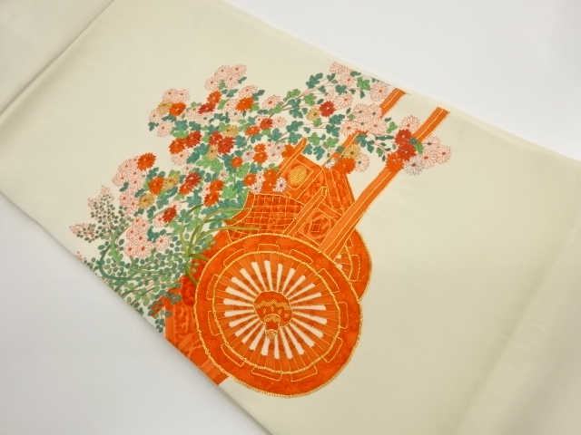 JAPANESE KIMONO / NAGOYA OBI / SHIOZE / EMBROIDERY / FLOWER CART 